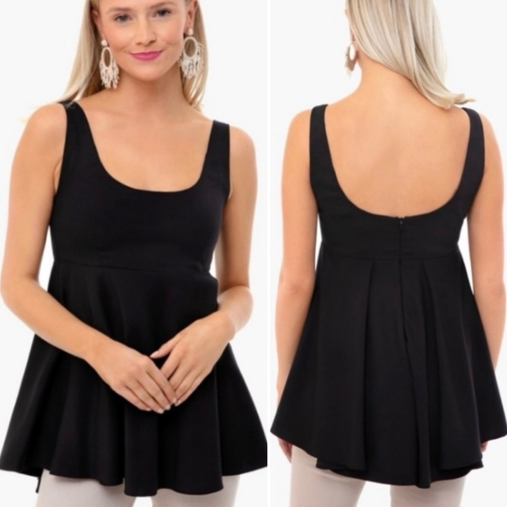 Pomander Place Tuckernuck Black Raina Peplum Sleeveless Blouse Top Size Large